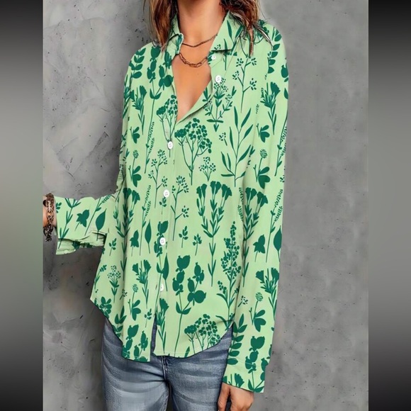 Boho floral print button down casual top - Picture 13 of 15